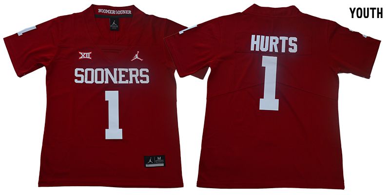 Youth Oklahoma Sooners #1 Hurts Red NCAA Jerseys